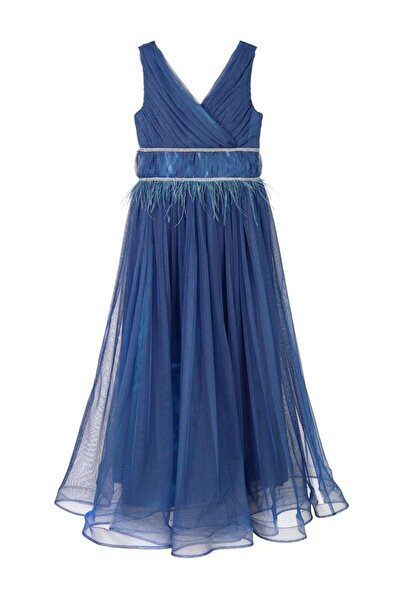 Civil Girls Beli Stone Feathered Evening Dress for Ages 6-14 - Blue 6-7 Years