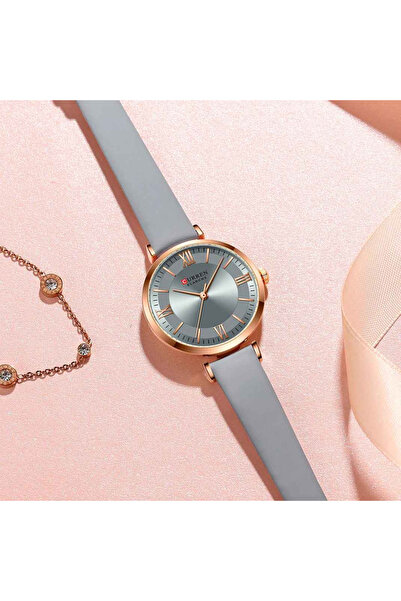 Curren 9079 Women's Watch, Quartz, Casual, Gray Dial, Gold Case, Gray Leather Strap