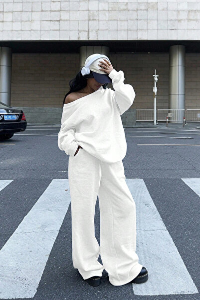 COOL TARZ Γυναικείο σετ αθλητικής φόρμας με ανοιχτό ώμο, μαλακό βασικό σετ φούτερ