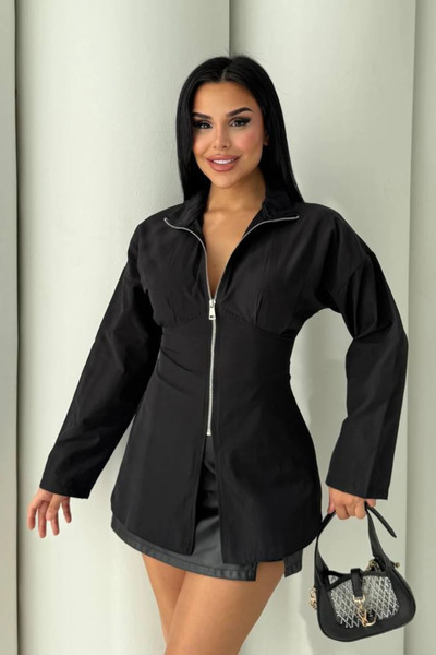 cemo KADIN V Yaka Fermuarlı Gömlek