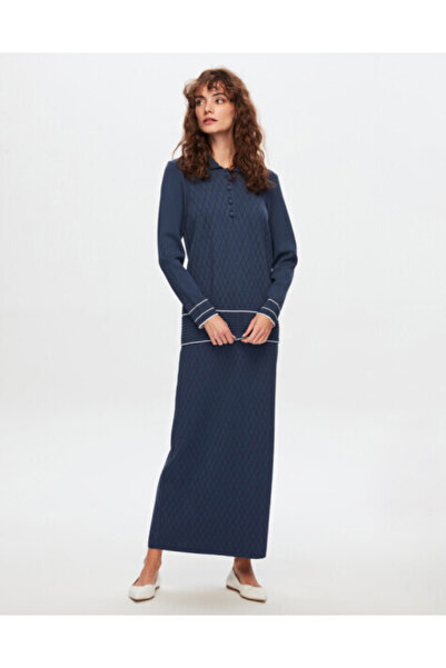 MISS DALIDA T24Y-6025 Gömlek Yaka Baklava Desenli Elangant Tunik 1361-INDIGO