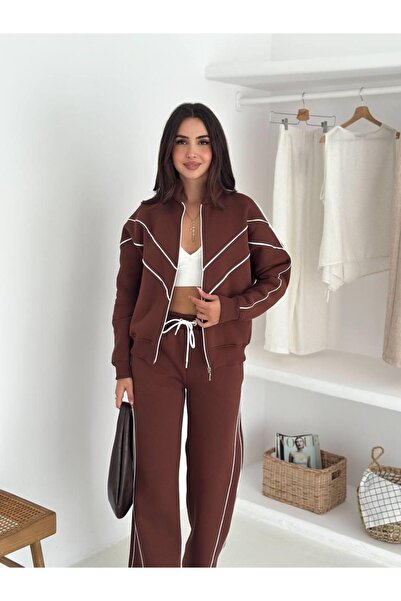 Jeevee Σετ αθλητικής φόρμας ψηλός λαιμός 3-κλων με φερμουάρ με ρίγες αντίθεσης