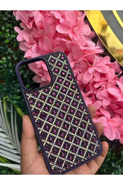 15 Pro Max taşlı mor telefon kılıfı