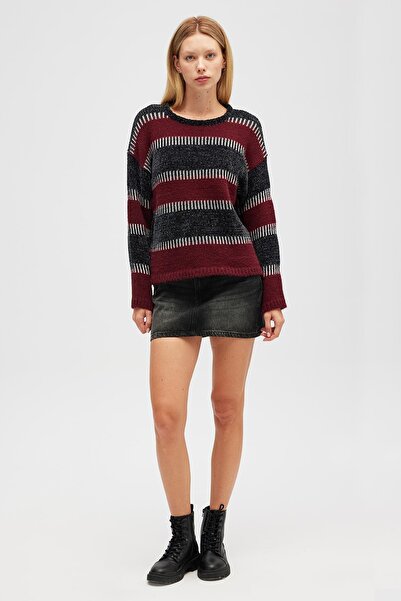 Peraluna Liliane Wide Striped, Women's Knitwear Tunic - Anthracite Multi