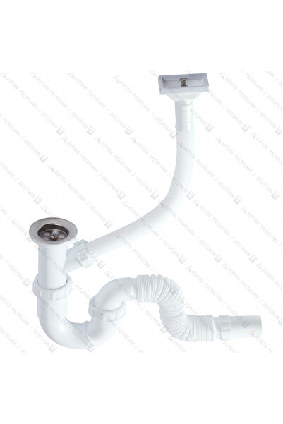 DESIPHON ‘S’li Taşmalı Körüklü Çamaşır Çıkışlı Sifon | Dik Taşmalı, Koku Önle...