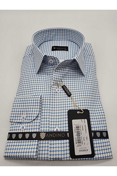 ANDINO Regularfit Blue Checked Men's Shirt with Stretch Fabric Cut Structure ...