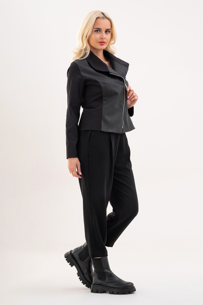 Bold & Young Black Leather Detailed Zippered Women's Jacket