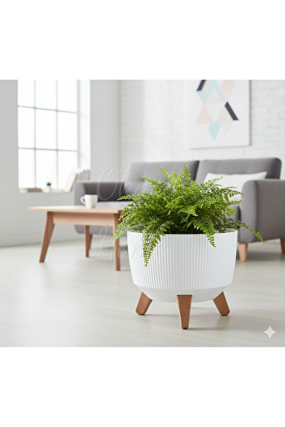 okacih Modern Stick Line Bambu Ayaklı Saksı Akıllı Altlıklı 23x19 Cm 5 Litre