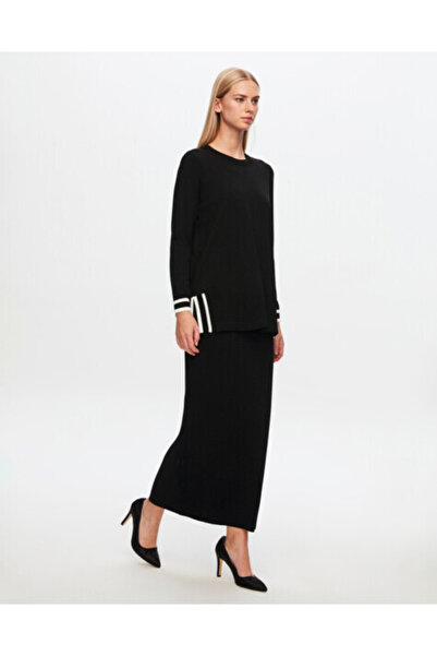 MISS DALIDA T24Y-6005 Bileği ve Yurtmacı Renk Şeritli Tunik BLACK