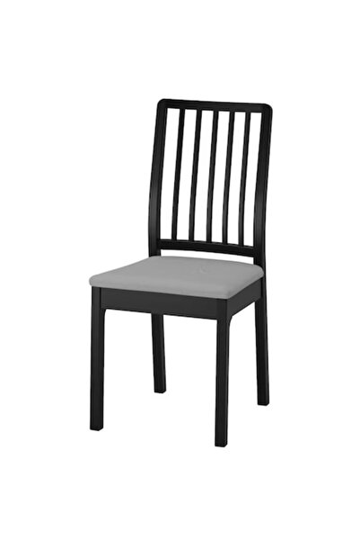 OEM Scaun din lemn masiv, negru, șezut tapițat, 95 cm