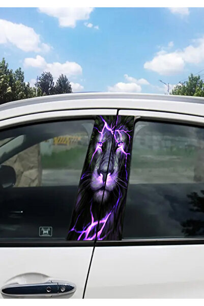 MegaSticker Araba Kapı Direği Kaplama Folyo Sticker Yıldırım Aslan 25x50 cm