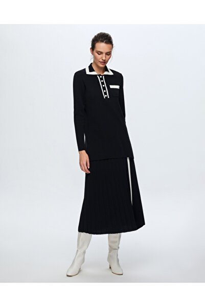 MISS DALIDA T24K-2002 Renk Detaylı Plise Etek BLACK