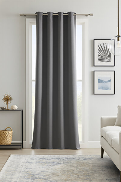 Premier Home Blackout Ringed Background Curtain Dark Gray 140X260