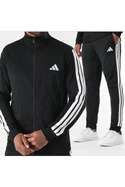 adidas Ασπρόμαυρο ανδρικό κοστούμι αθλητικής φόρμας με 3 ρίγες