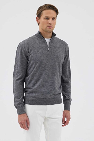 Paşahan Half Fisherman Zippered Wool Knit Sweater