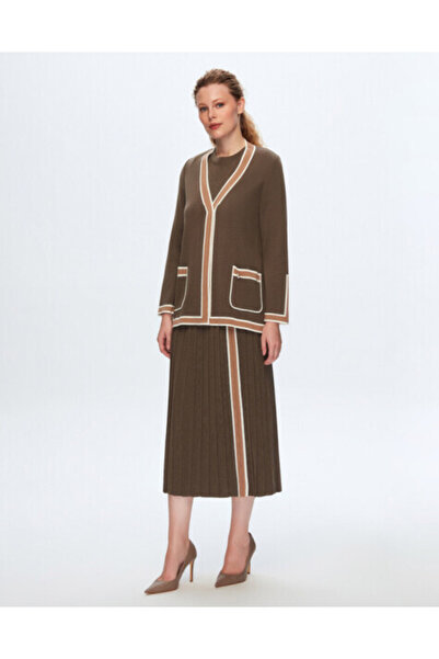 MISS DALIDA Tek Tarafı Renk Şeritli Kahverengi Etek