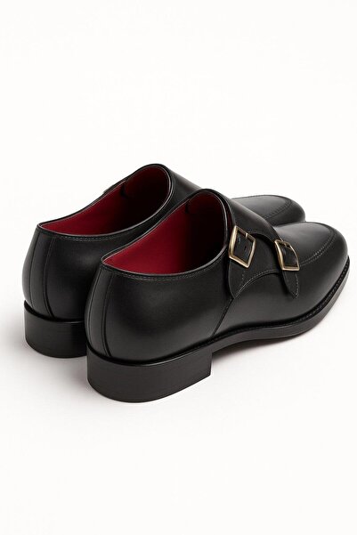 Deriderim Pantofi clasici negri pentru bărbați din piele naturală cu cataramă dublă