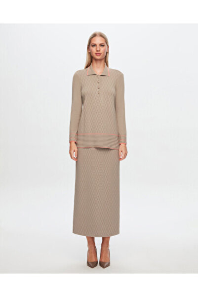 MISS DALIDA T24Y-6025 Gömlek Yaka Baklava Desenli Elangant Tunik 1155-MINK