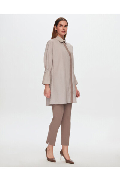 MISS DALIDA T24Y-3002 Geniş Manşetli Çizgili Gömlek MİNK