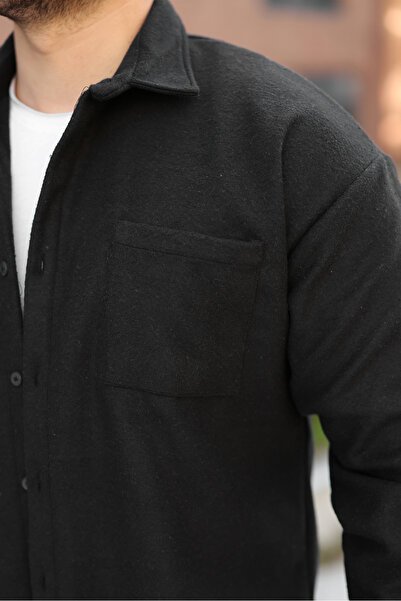 comstar Men's Winter Casual Basic Lumberjack Black Cashmere Jacket