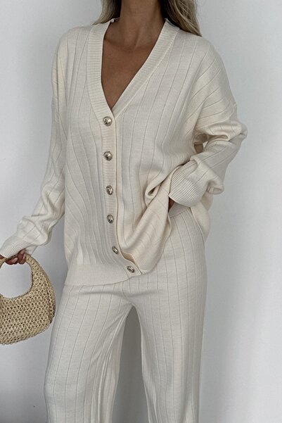 Noi Belis Basic Oversized Wick Knit Detailed Knitwear Bottom-Top Set Aw25Au0025