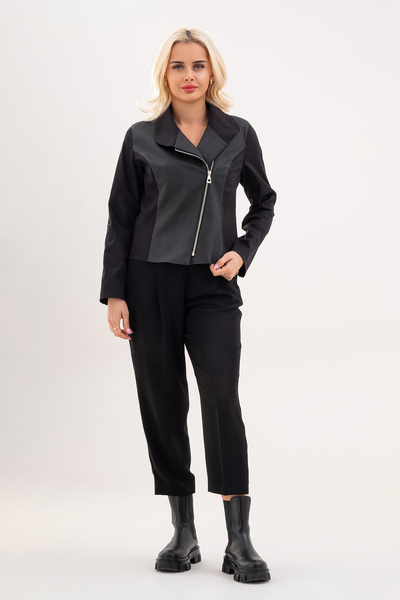 Bold & Young Black Leather Detailed Zippered Women's Jacket