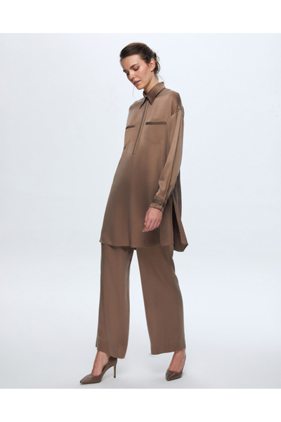 MISS DALIDA T24K-6028 İki Cepli Kupro Tunik BROWN