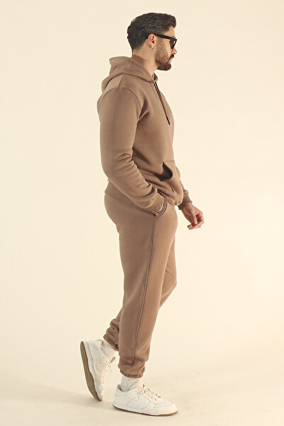 INFLUYENTE Men's Basic Fleece-Lined Sweatshirt Jogger Tracksuit Set - Regular Kangaroo Pocket Hoodie