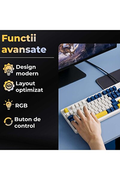 Timebox Wired Keyboard, RGB, 1.5m Cable, Slim, ABS, Gaming/Office, Universal, Blue/Yellow