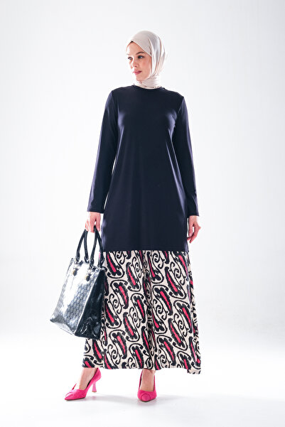 Plistre 2272_Γυναικεία παντελόνια με έθνικ σχέδια με τσέπες από βαμβακερό ύφα...