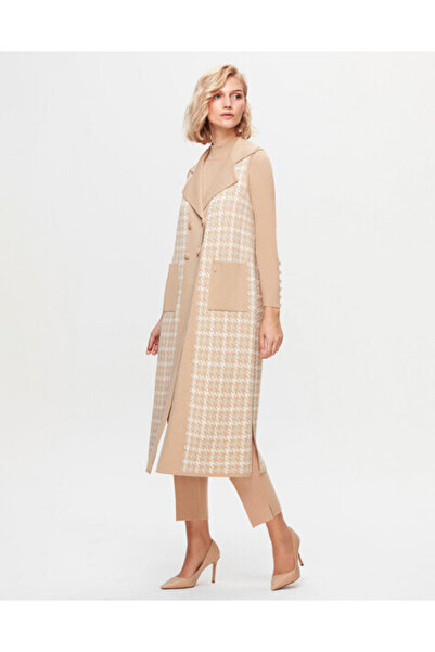 MISS DALIDA T25K-7003 Kazayağı Desenli Bol Paça Dido Beige Pantolon