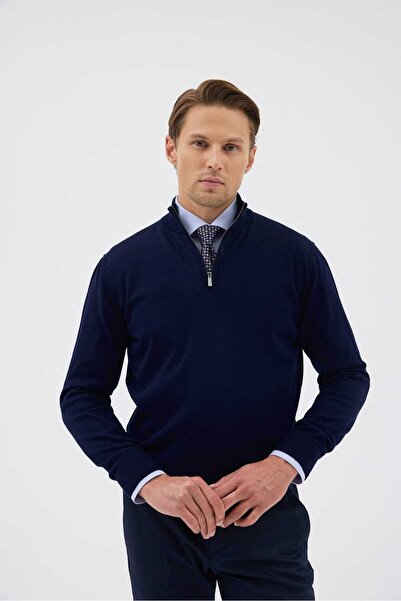 Paşahan Half Fisherman Zippered Wool Knit Sweater