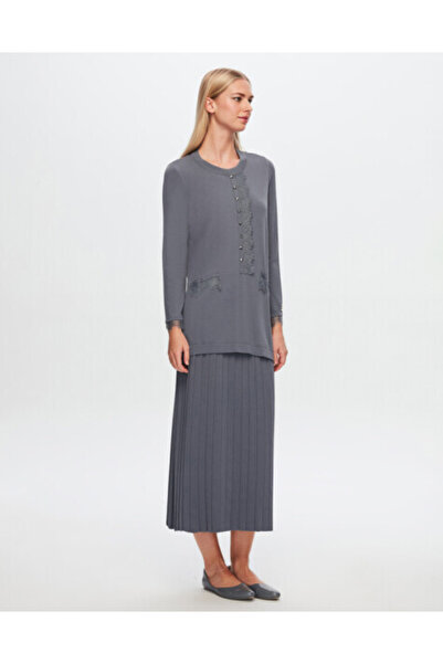 MISS DALIDA T24Y-2016 Triko Plise Etek 1381-DARK GREY