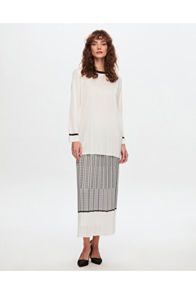 MISS DALIDA T24Y-2007 Minimal Desenli Parlak Etek GREY ECRU