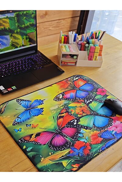 sgeteknoloji Sge Technology 55X45 cm Colorful Butterflies Anti-Slip Base Speed Surface Gamer Mouse Pad Gaming Pad