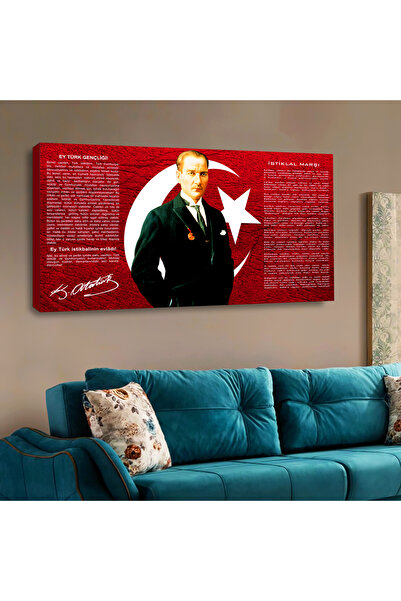 Dekorvia Atatürk, istiklal marşı, gençliğe hitabe kanvas tablo