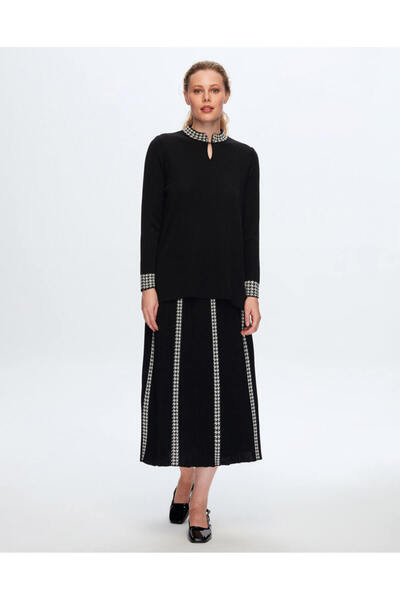 MISS DALIDA T24K-6044 Kazayağı Desenli Tunik BLACK