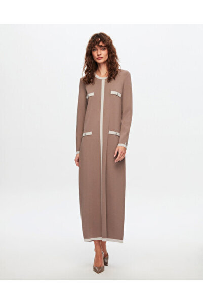 MISS DALIDA T24Y-4006 Dört Düğmeli Uzun Triko Elbise 002-MİNK