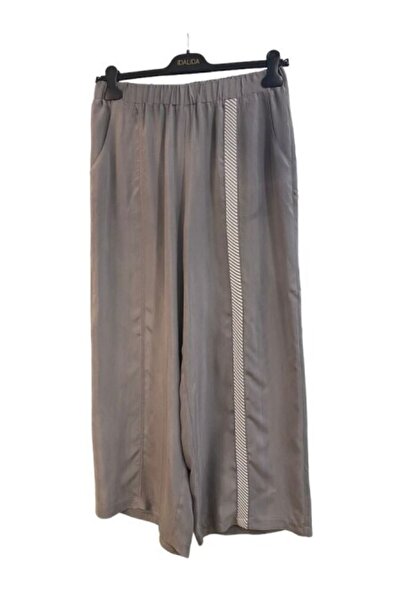 MISS DALIDA T24Y-7013 Triko Tiktaklı Bol Paça Cupro Pantolon GREY