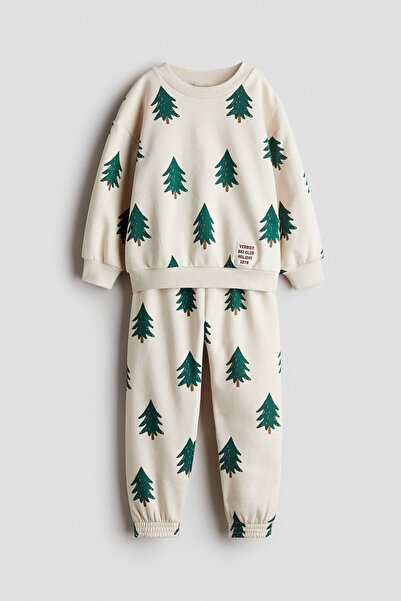 H&M 2 Parçalı Baskılı Sweatshirt Set