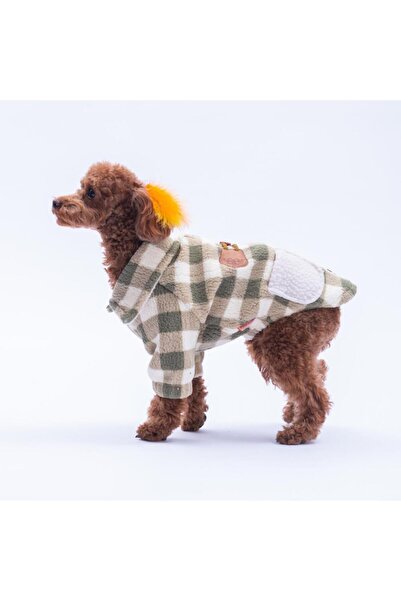 Pawstar Yeşil Chicago Checks Ekose Desenli Düğmeli Köpek Ceketi Kalın Peluş Köpek Kıyafeti Kedi Kıyafeti