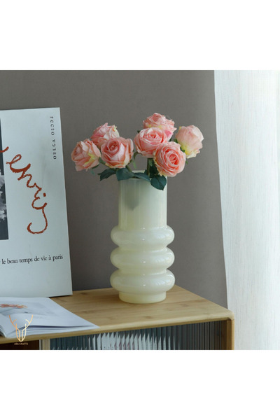 Ada Crafts ORBINA KREM BOĞUMLU CAM VAZO - 26 cm