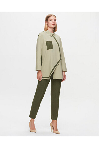MISS DALIDA T25K-3006 Triko Detaylı Asimetrik Kesim Poplin Gömlek FARAD-GREEN