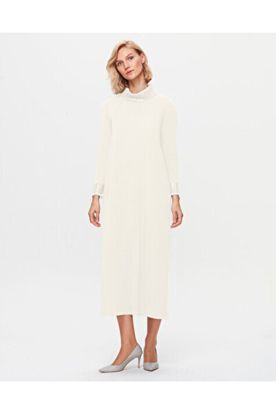MISS DALIDA T25K-4008 Yakası ve Bileği Taş Detaylı Elbise FEDE-ECRU