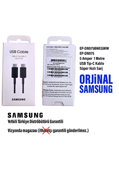 Samsung EP-DN975 Şarj Kablosu 5A 45W Süper Hızlı Şarj Orjinal Türkiye Garantili