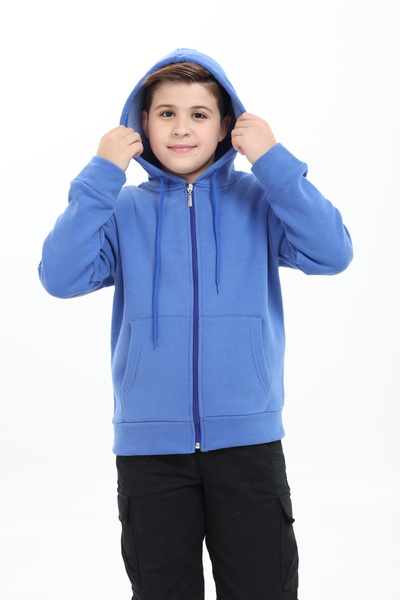 Tight Lady Cardigan pentru copii din bumbac organic 100%, cu 3 fire de lână, cu glugă, cu fermoar, cu buzunar cangur