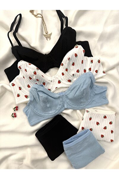 İNKO İÇ GİYİM 3 Colorful Underwire Patterned Cotton Bra Set