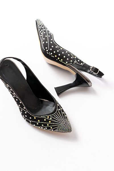 ETİLER COLLECTION S-601 Black Open Back Casual Women's Sandals with Stone Accessories