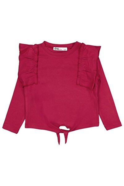 Civil Girls Shoulder Ruffle Sweatshirt for Ages 2-5 - Red 5-6 Years
