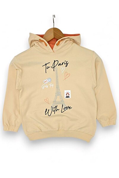 VOY KİDS Girl Child 6-7-8-9-10 Years Old Transitional Hooded Paris Printed Bottom Top Tracksuit Set
